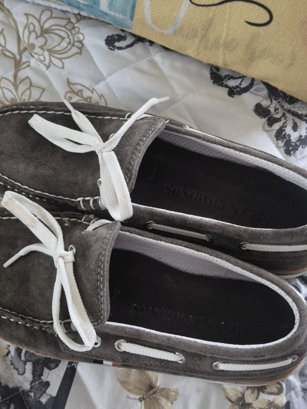 Allen Edmonds Gray Suede Boat Shoes with White Laces